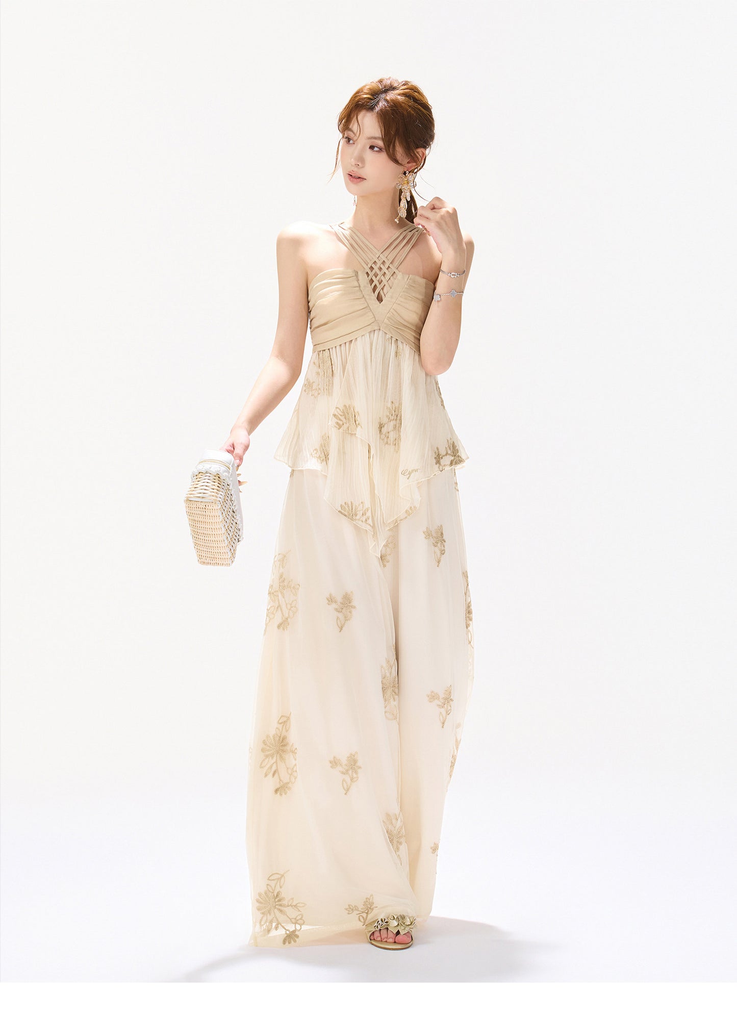 EMBROIDERED CHIFFON HALTER SET