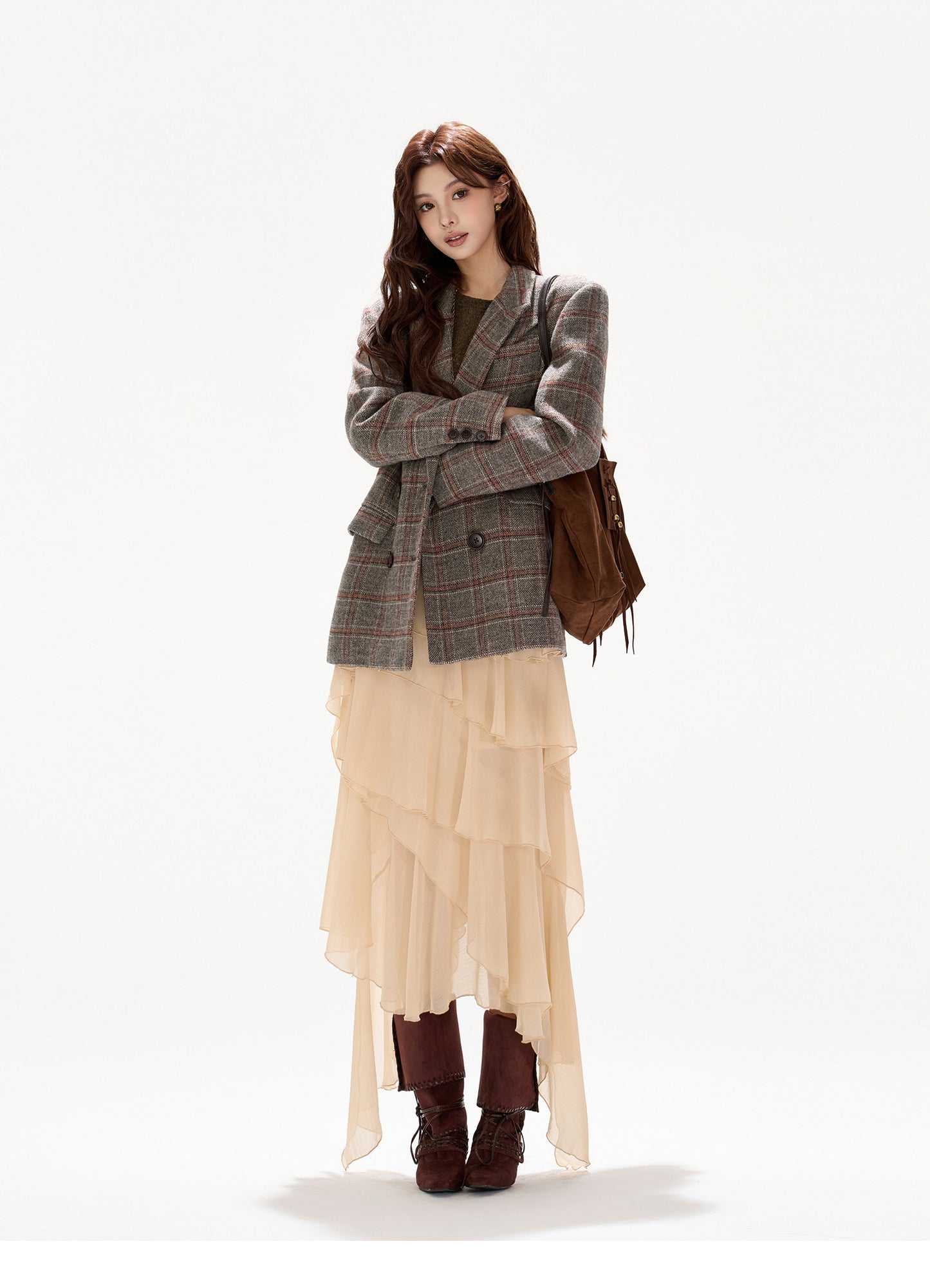 BRITISH BLAZER × BOHO CHIFFON SKIRT