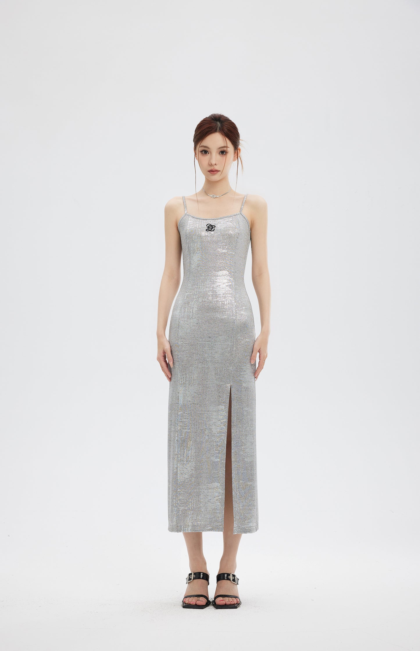 SILVER EMBROIDERY SPLIT DRESS