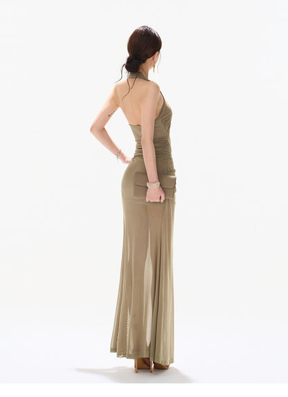 LACE HALTER BACKLESS MAXI