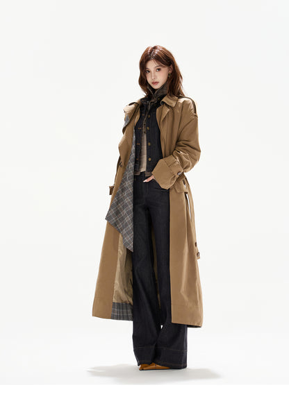 BRITISH PLAID CONTRAST TRENCH COAT