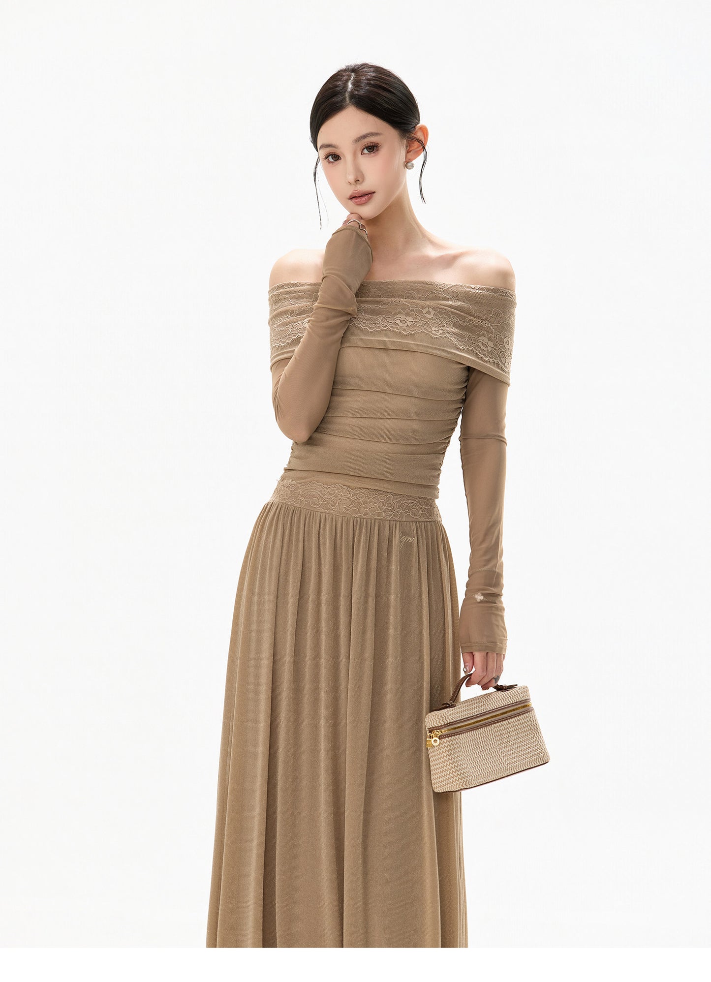 MIST LACE OFF SHOULDER DRESS