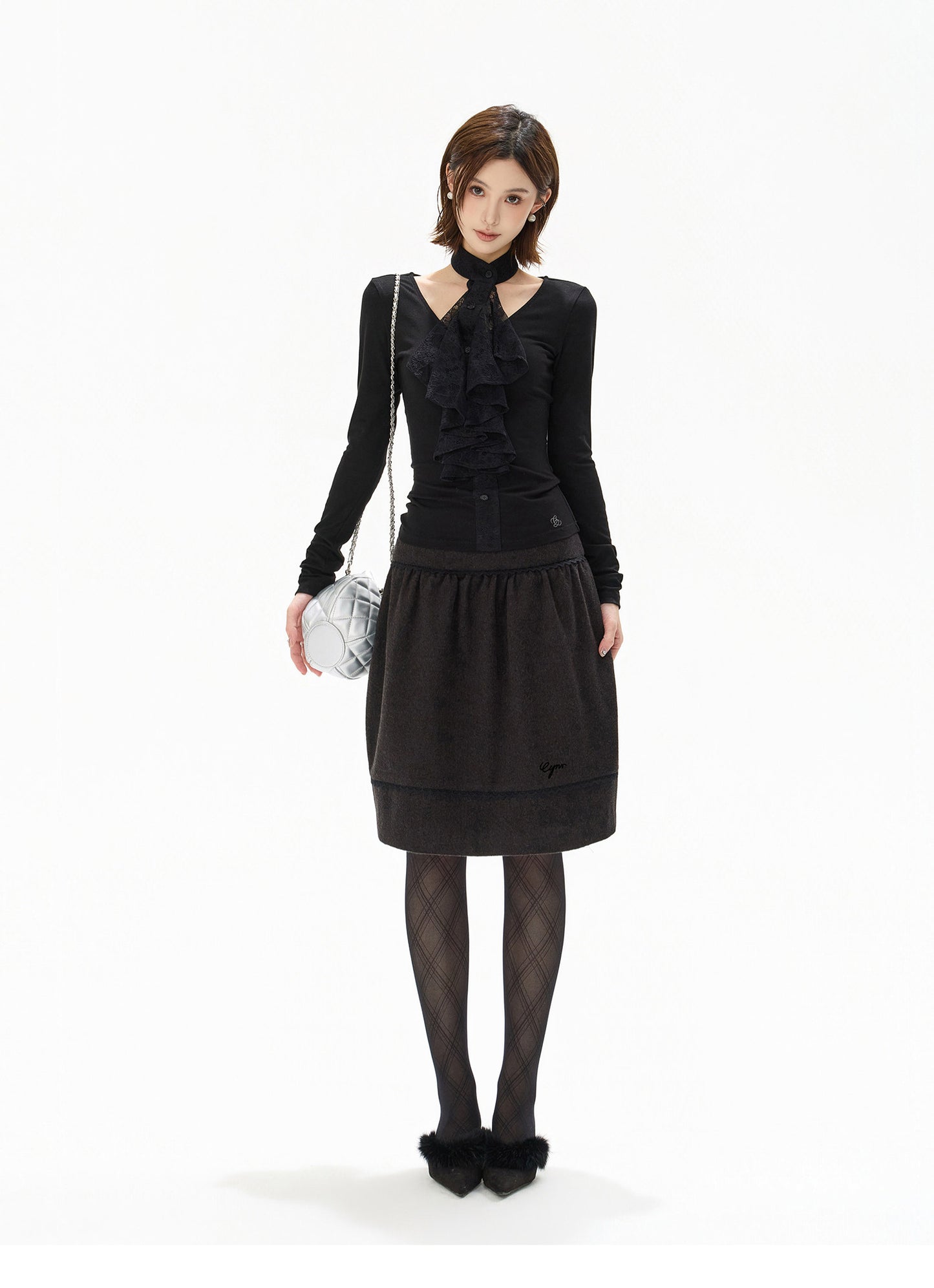 FRENCH LACE BLOUSE & WOOL COCOON SKIRT