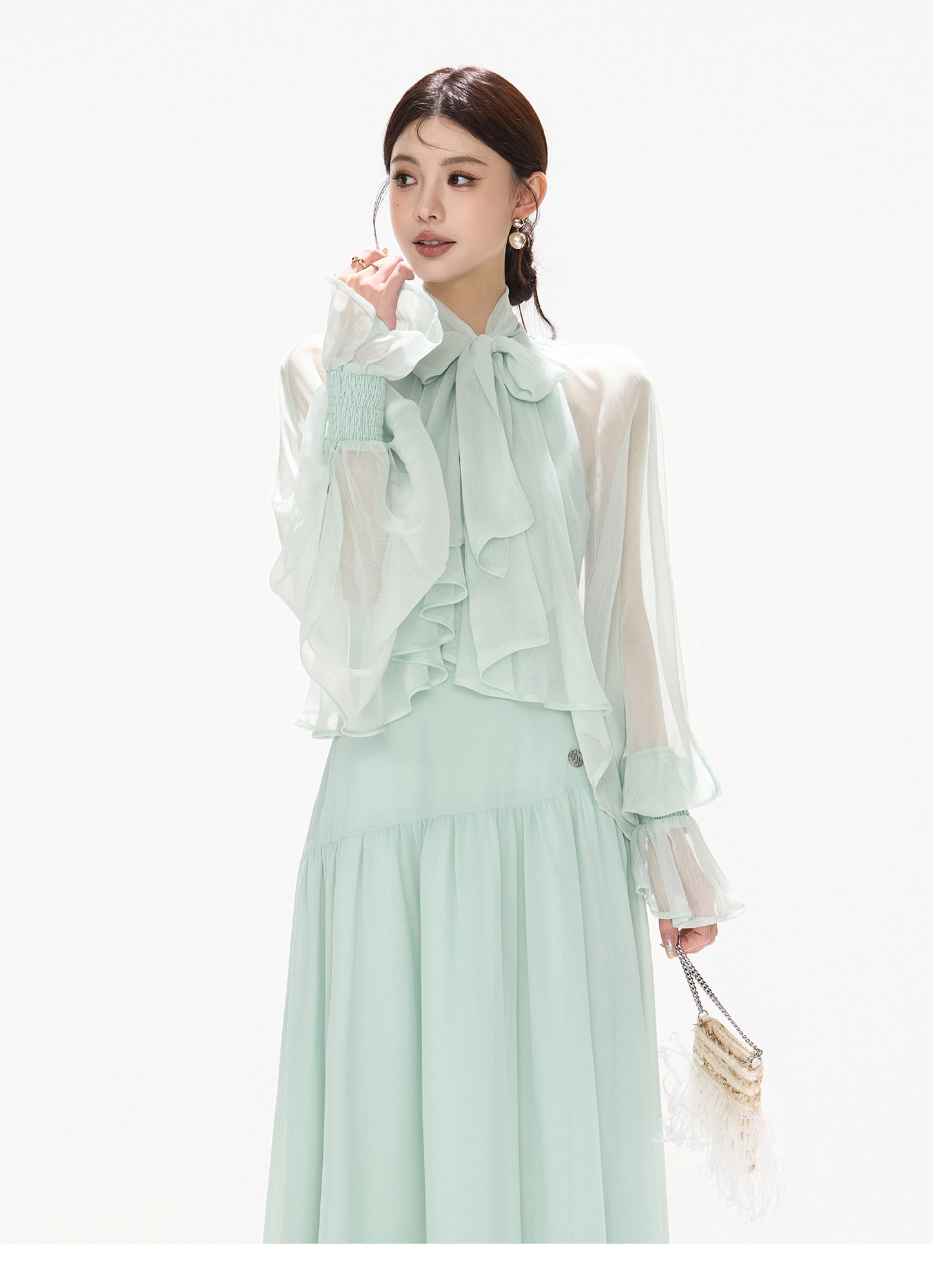 BOW HALTER ASYMMETRIC CHIFFON MAXI DRESS