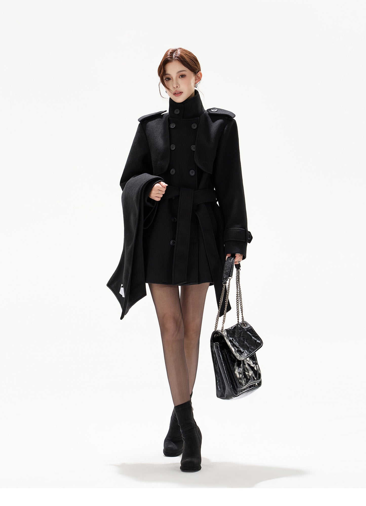 BELTED DOUBLE-BREASTED WOOL COAT