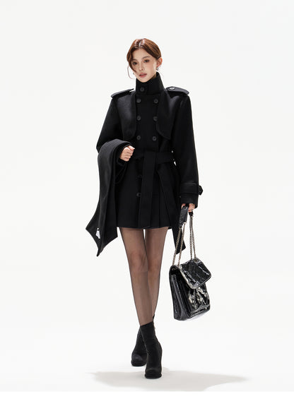 BELTED DOUBLE-BREASTED WOOL COAT