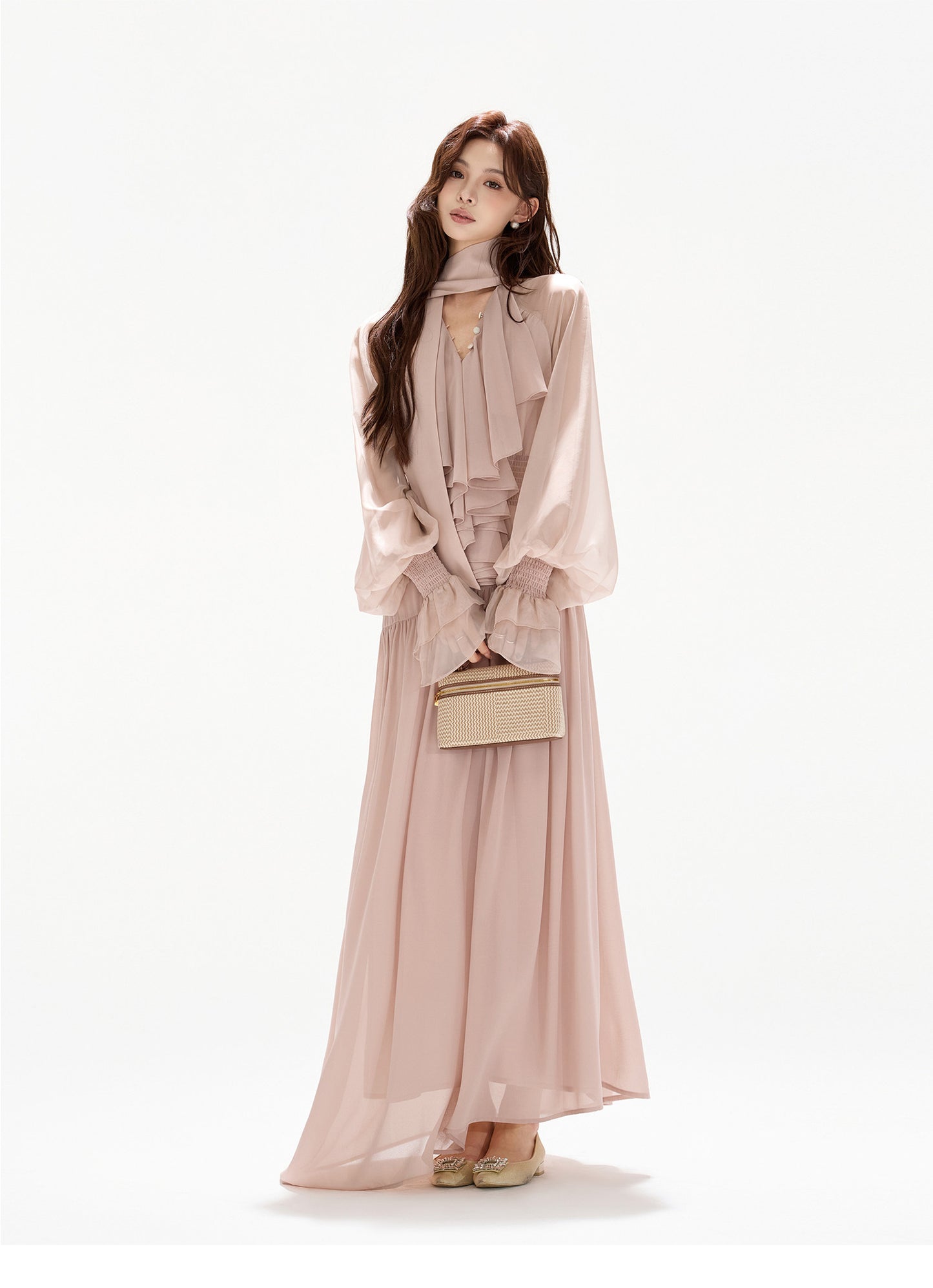 ROMANTIC FRENCH CHIFFON MAXI DRESS