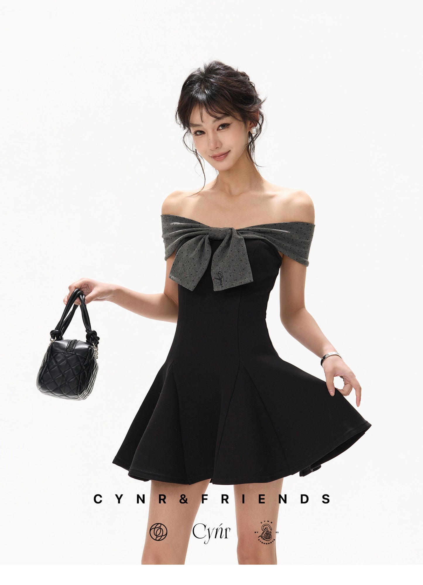 【日本在庫 】OFF SHOULDER POLKA DOT DRESS