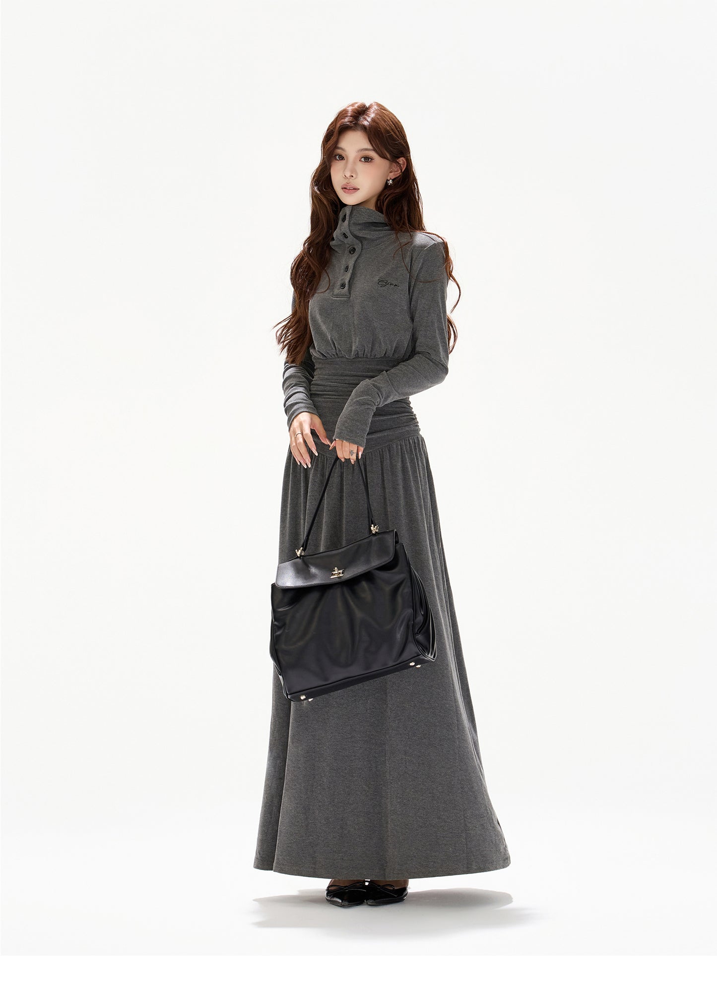 POLO COLLAR PLEATED WAIST A-LINE ONE-PIECE