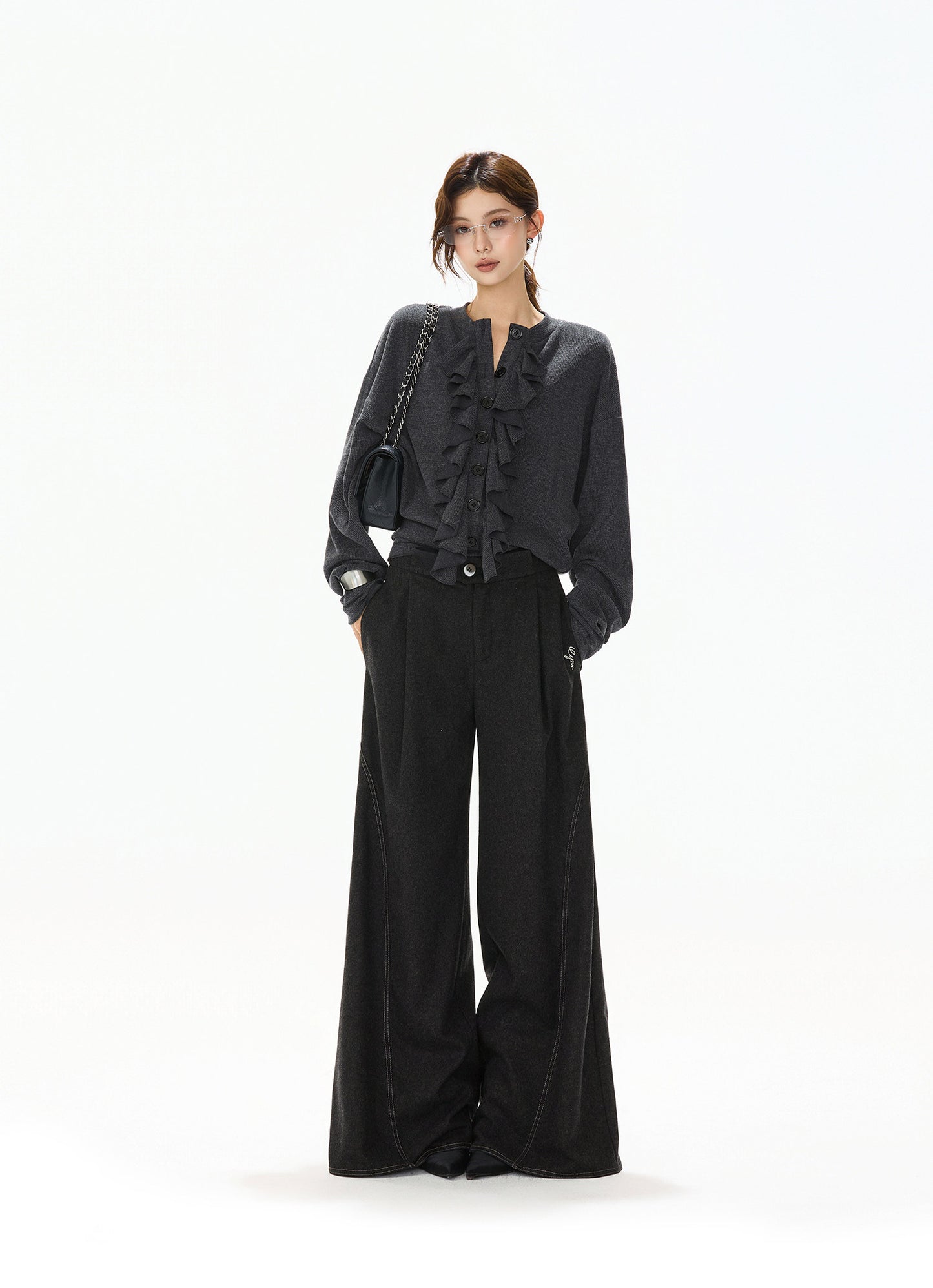 ELEGANT KNIT TOP & WOOL WIDE PANTS