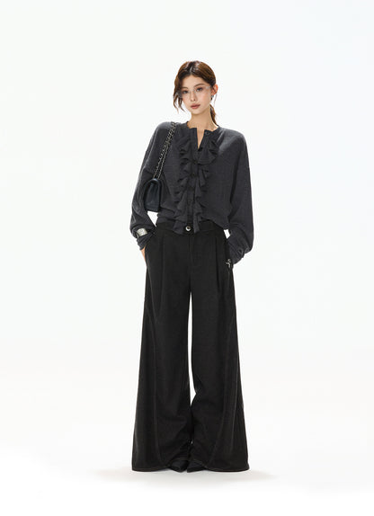 ELEGANT KNIT TOP & WOOL WIDE PANTS