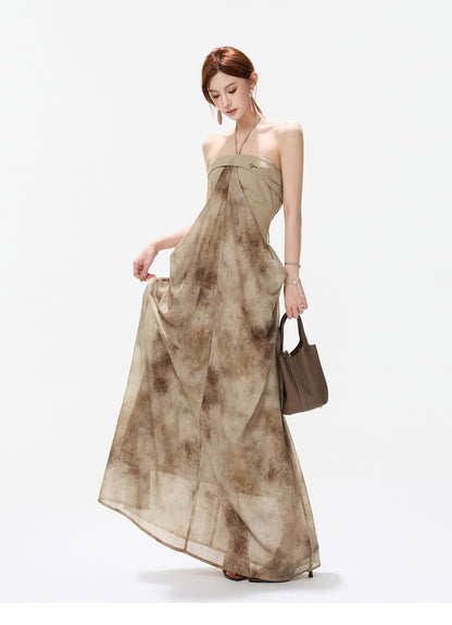 INK WASH HALTER CHIFFON DRESS