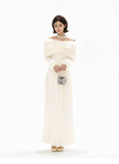 DETACHABLE FUR OFF-SHOULDER GOWN