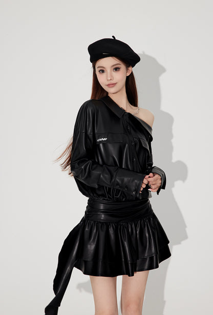 FAUX LEATHER SHIRT DRESS