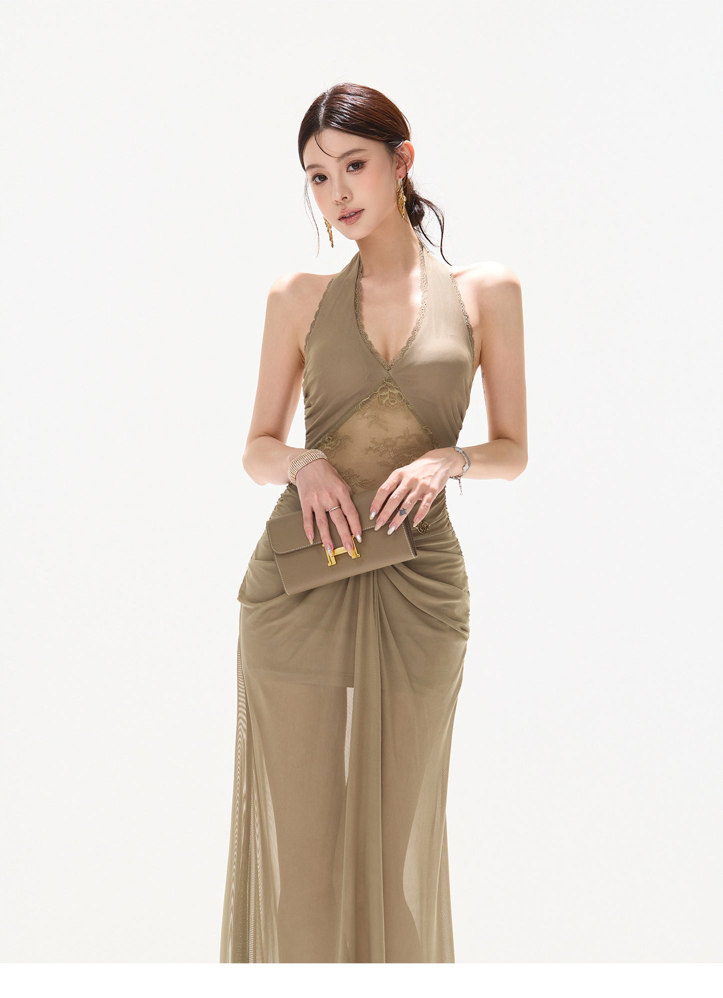 LACE HALTER BACKLESS MAXI