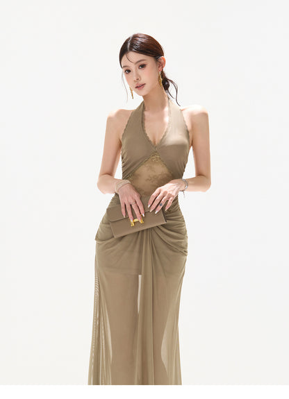 LACE HALTER BACKLESS MAXI