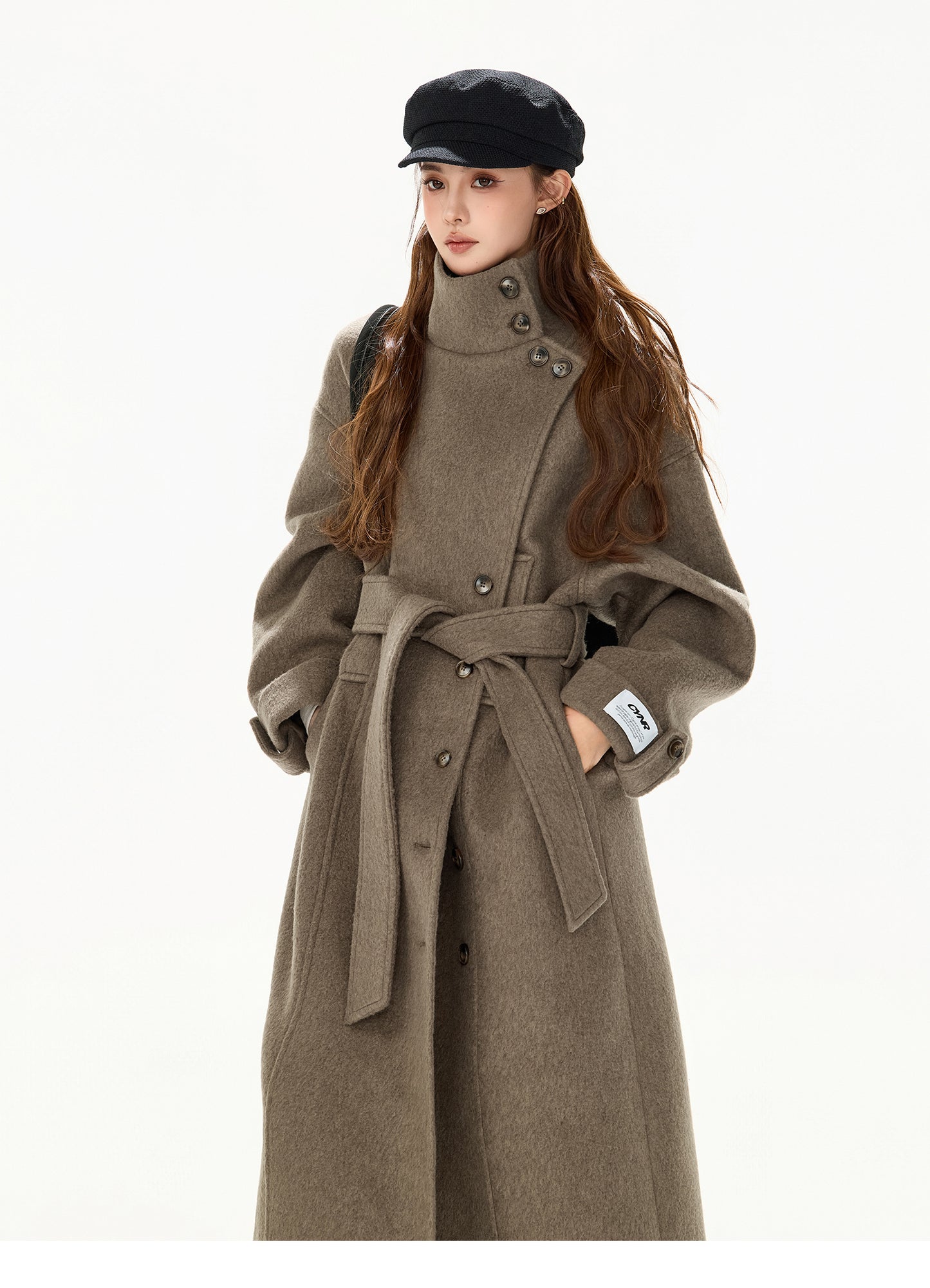 VINTAGE MODERN BELTED WOOL LONG COAT