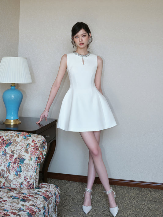 SEQUINED HOLLOW A-LINE FLOWER BUD DRESS