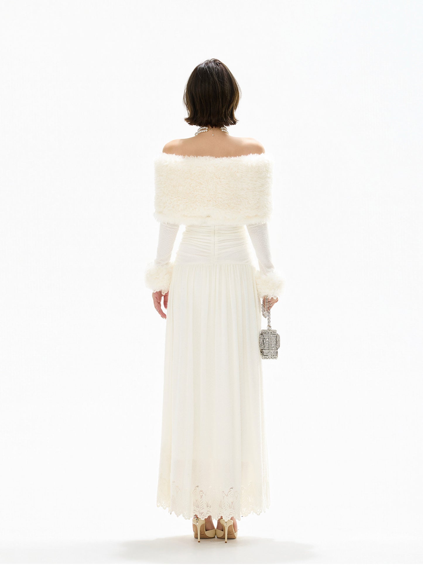 DETACHABLE FUR OFF-SHOULDER GOWN