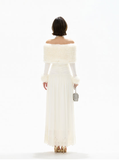 DETACHABLE FUR OFF-SHOULDER GOWN