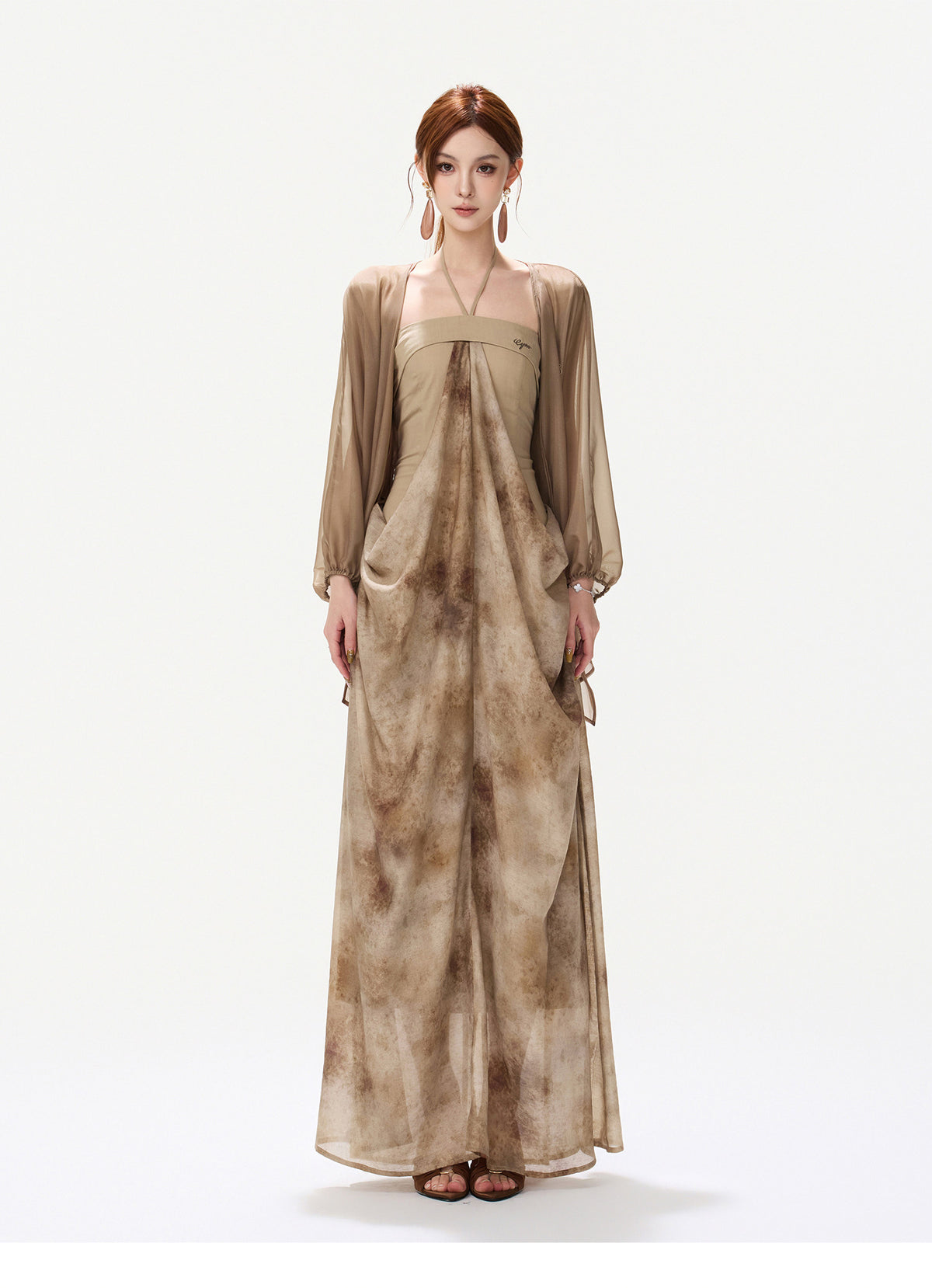 INK WASH HALTER CHIFFON DRESS