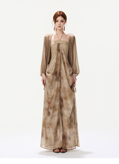 INK WASH HALTER CHIFFON DRESS