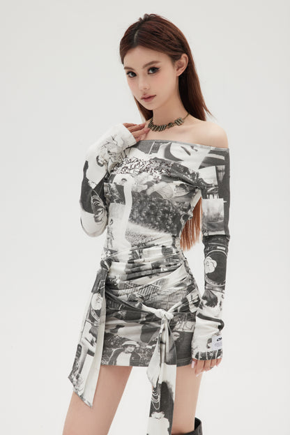 VINTAGE STAMP PRINT DRESS