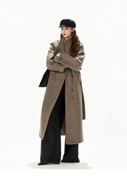 VINTAGE MODERN BELTED WOOL LONG COAT