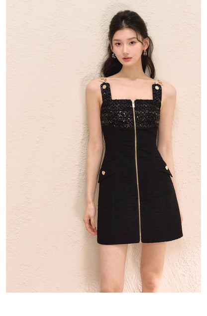 FRENCH BLACK SEQUIN CAMI DRESS