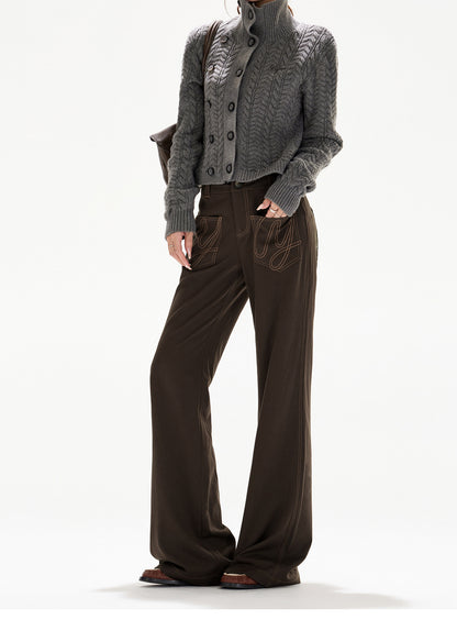 VINTAGE CABLE-KNIT HIGH-NECK WOOL CARDIGAN & VINTAGE CHECK STRAIGHT TROUSERS