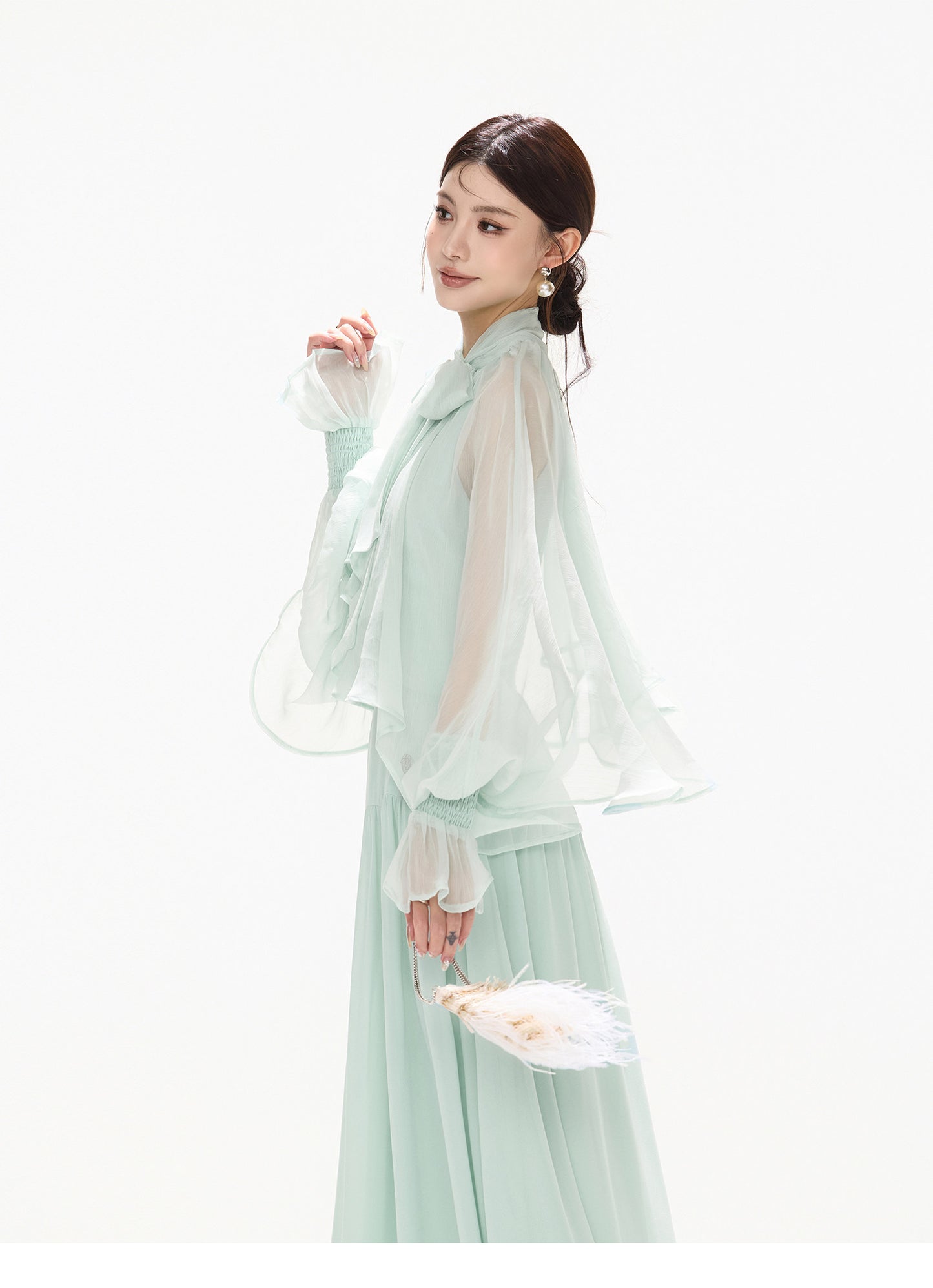 BOW HALTER ASYMMETRIC CHIFFON MAXI DRESS