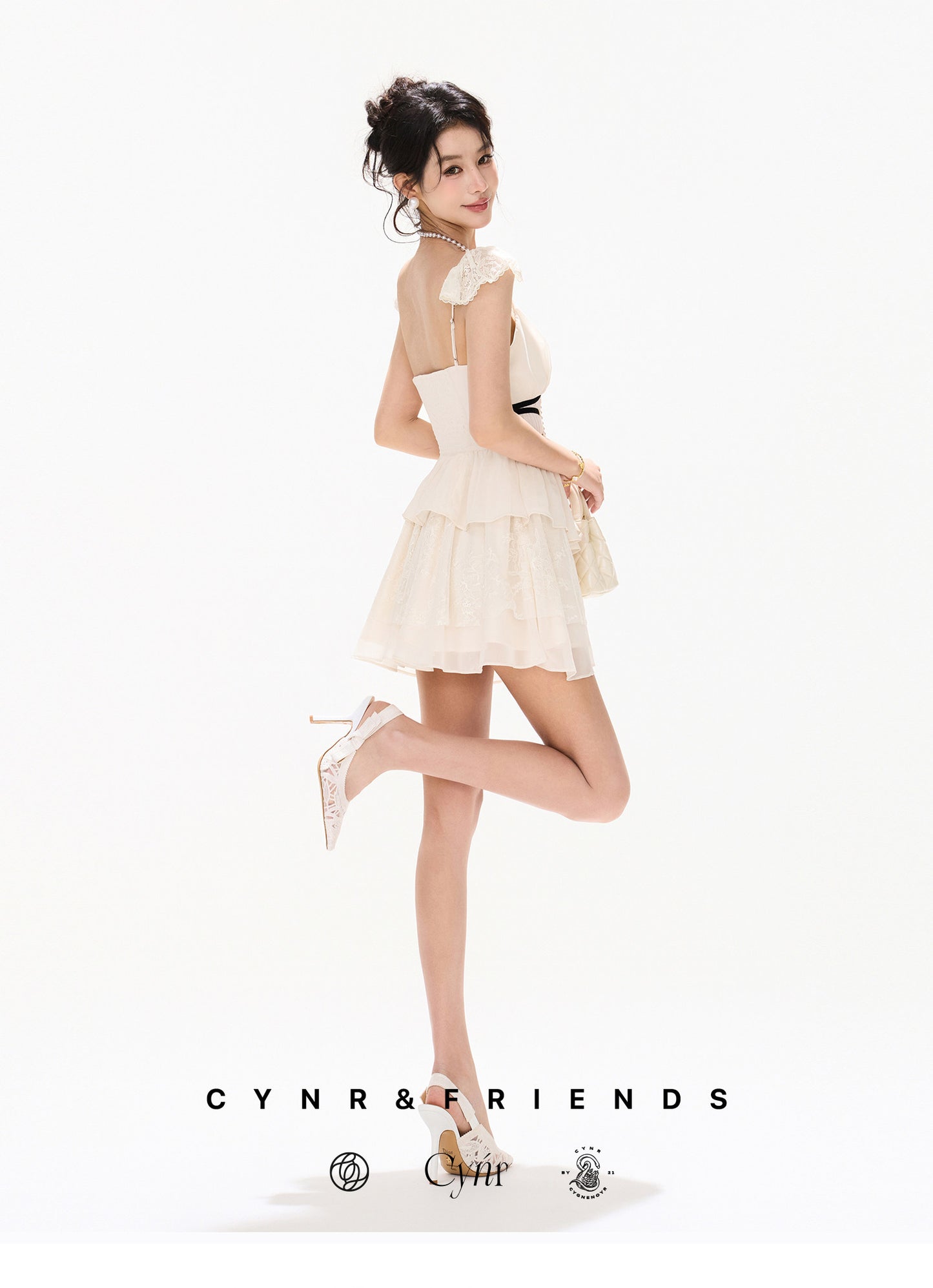V-NECK BOW WAIST CHIFFON MINI DRESS