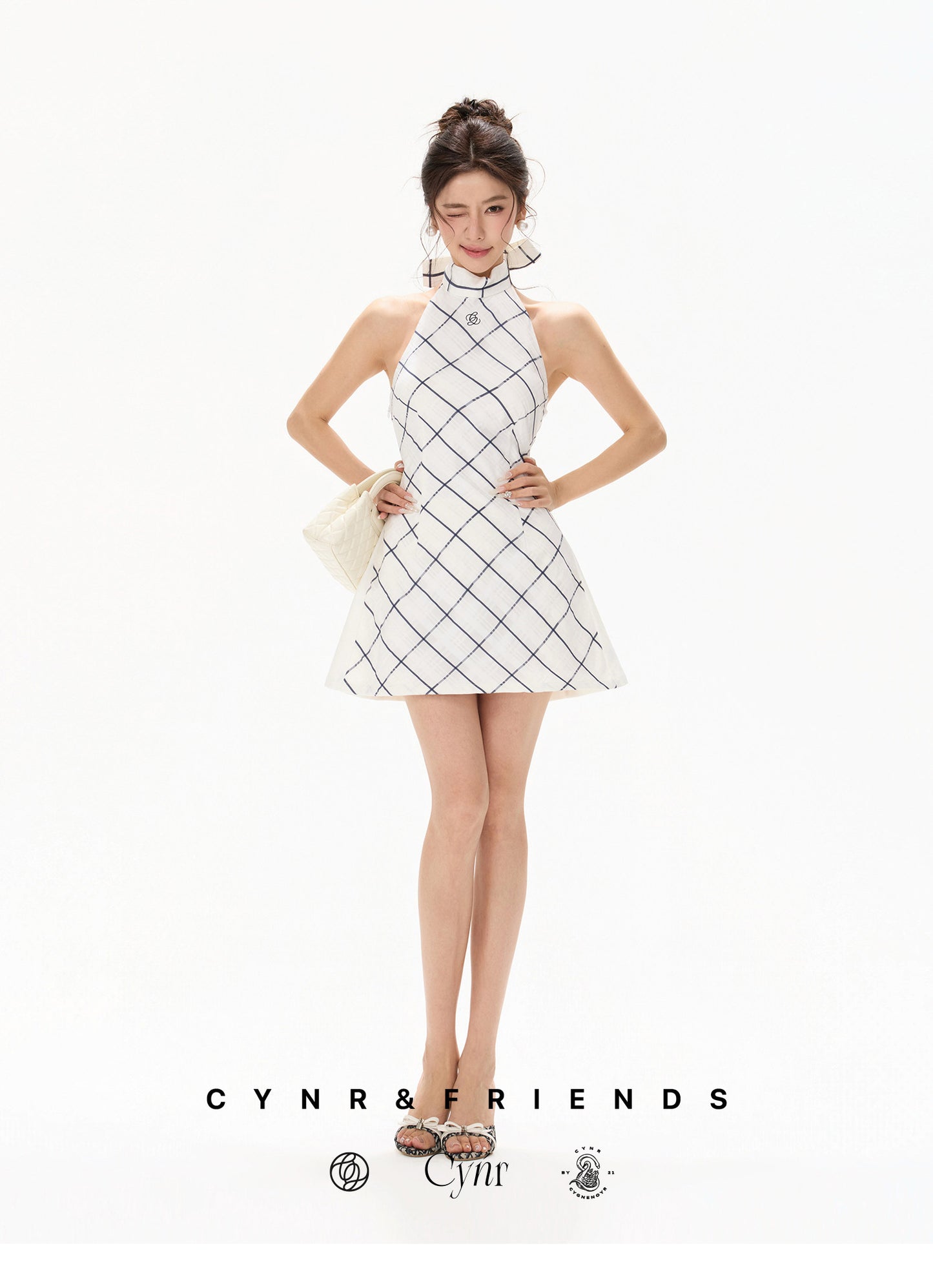 【日本在庫 】SILK HALTER CHECK DRESS