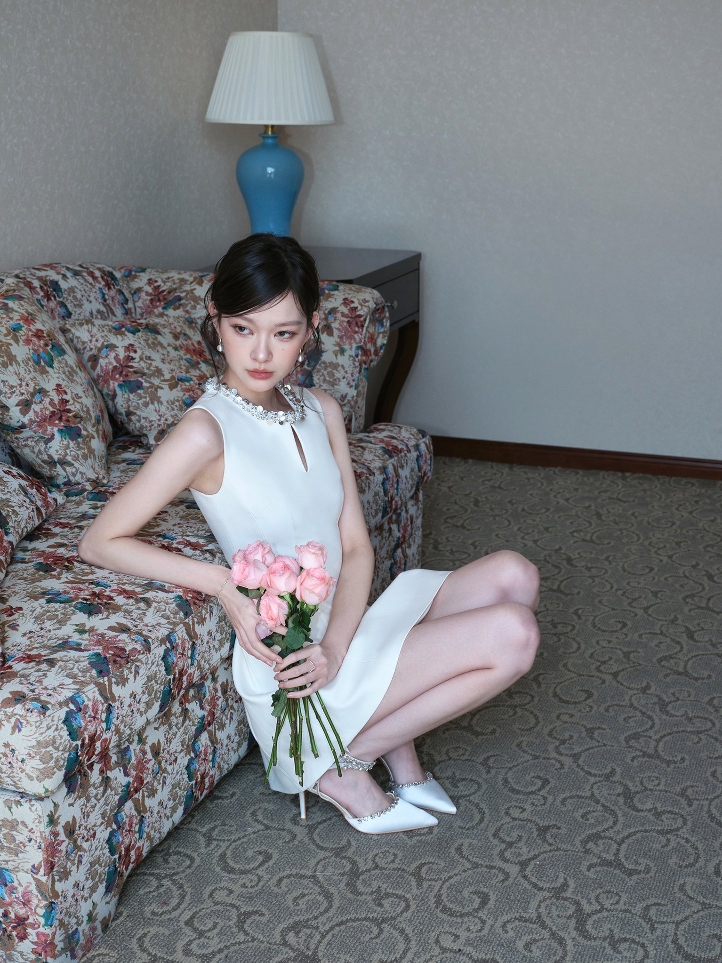SEQUINED HOLLOW A-LINE FLOWER BUD DRESS