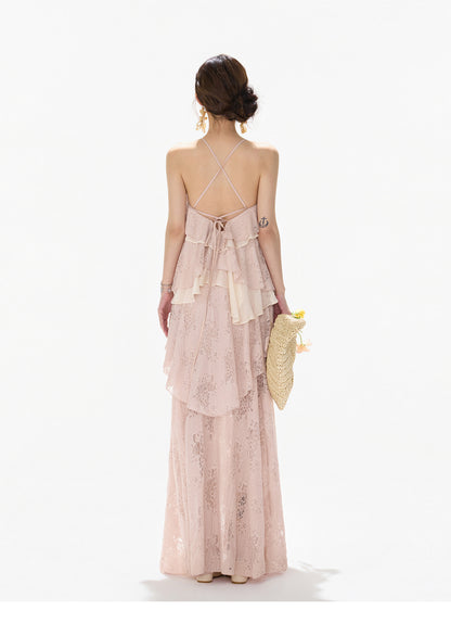 【日本在庫 】FRENCH LACE TIERED RUFFLE MAXI DRESS