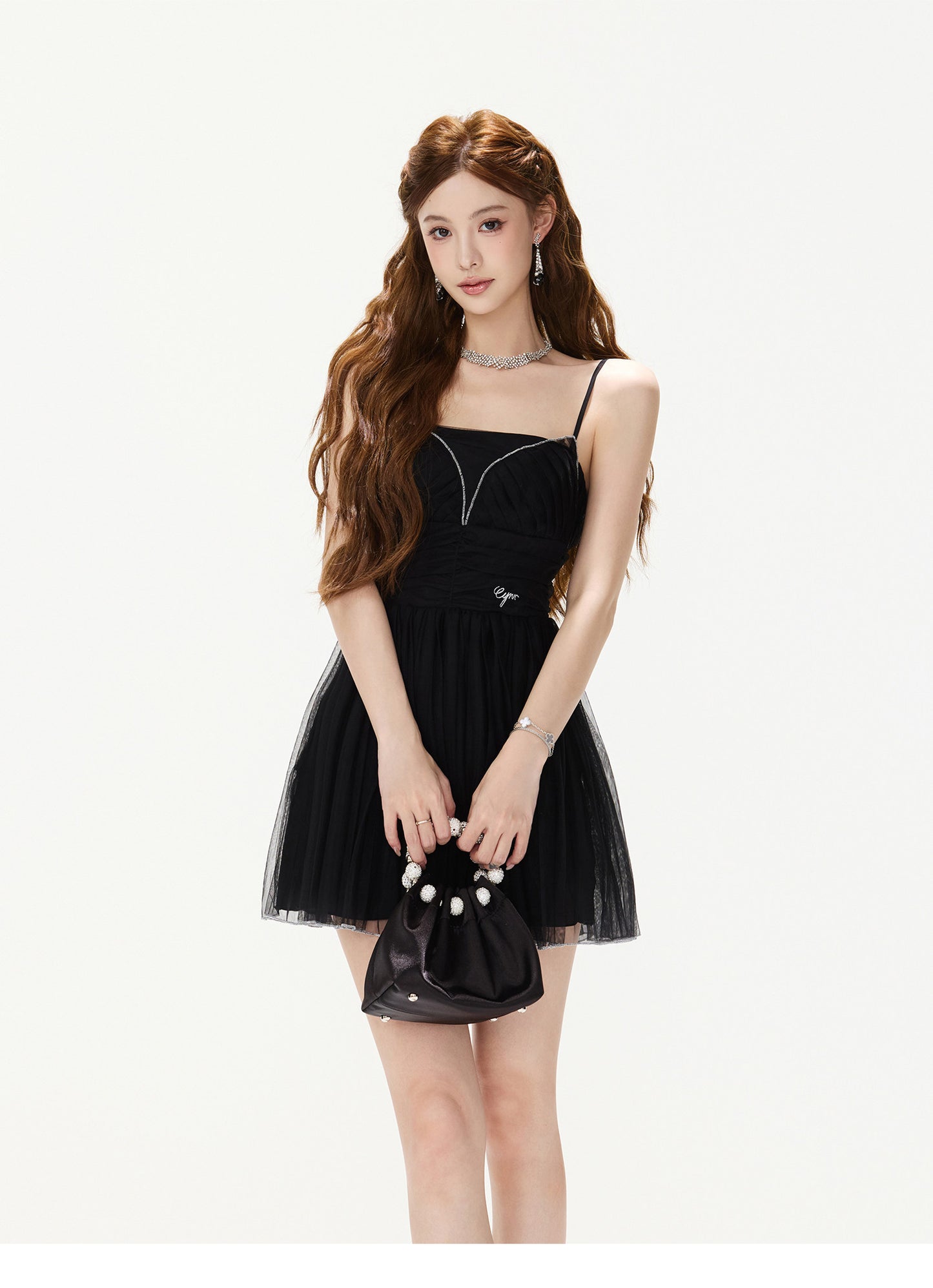 PLEATED MESH BUSTIER DRESS