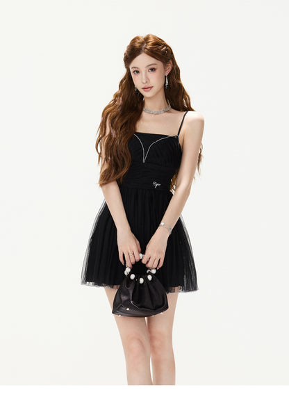 PLEATED MESH BUSTIER DRESS