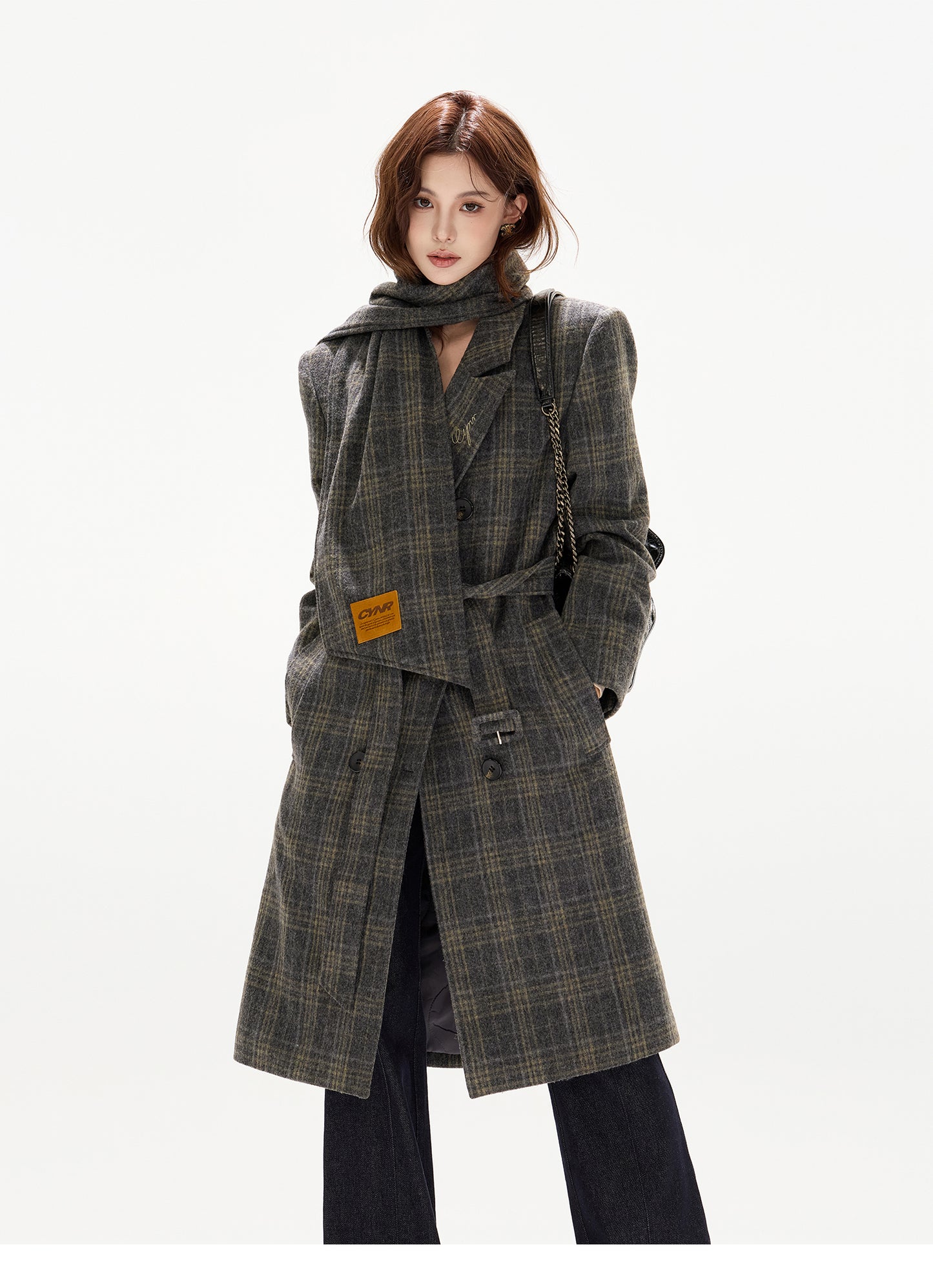 BRITISH-STYLE DETACHABLE-SCARF WOOL OVERCOAT