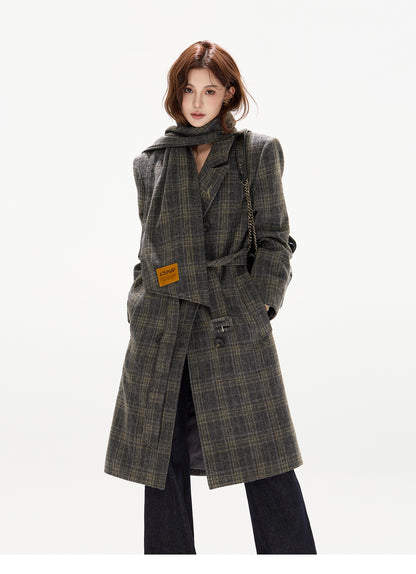 BRITISH-STYLE DETACHABLE-SCARF WOOL OVERCOAT