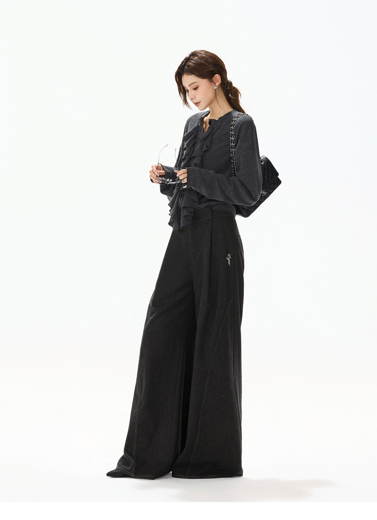 ELEGANT KNIT TOP & WOOL WIDE PANTS