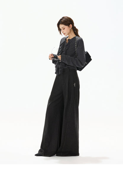 ELEGANT KNIT TOP & WOOL WIDE PANTS