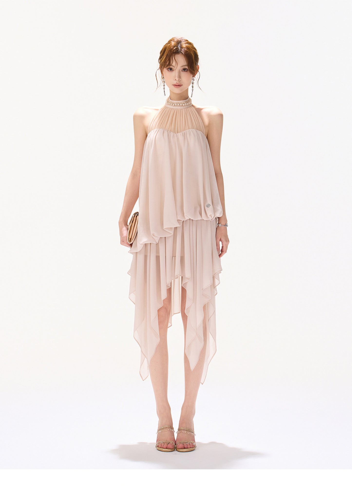 BLUSH VEIL HALTER DRESS