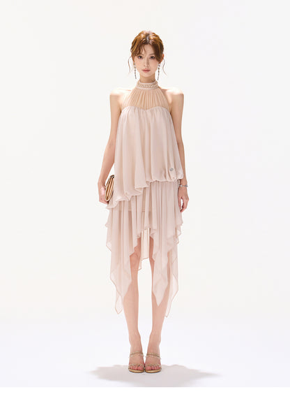 BLUSH VEIL HALTER DRESS