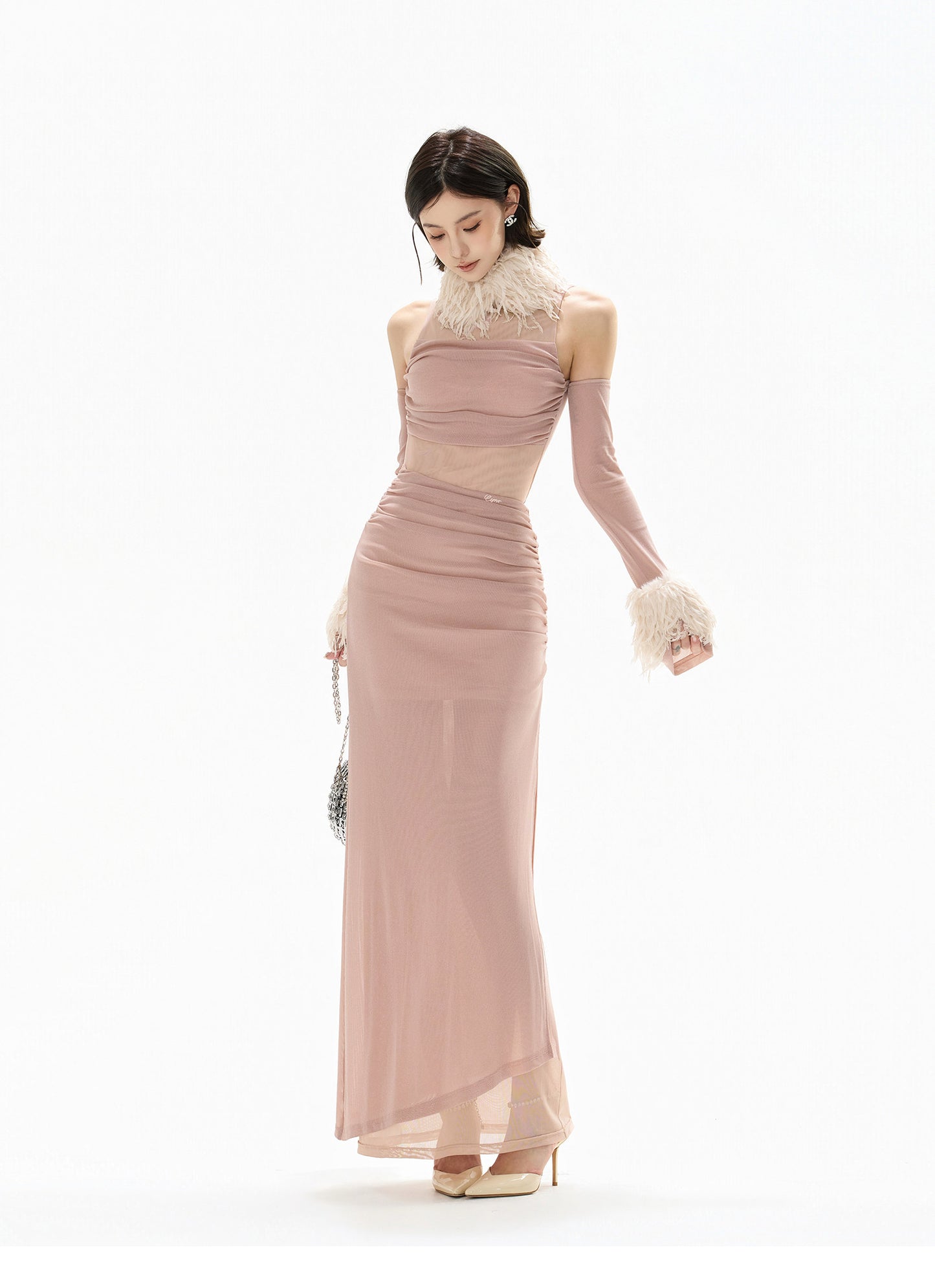 3-WAY FEATHER MUSE HALTER GOWN