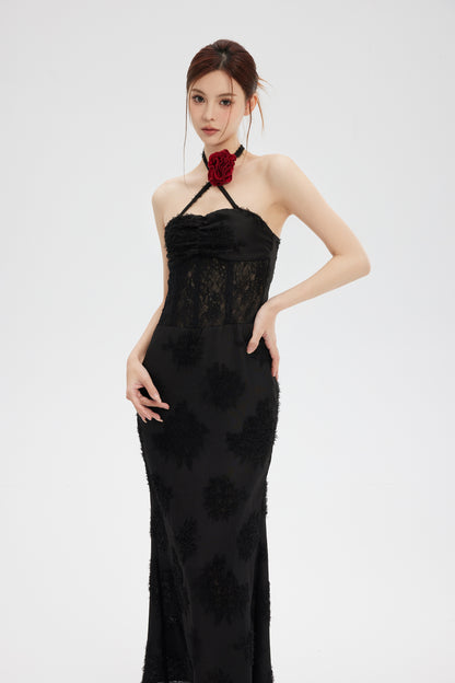 TUBE TOP LACE PATCHWORK HIP FISHTAIL DRESS