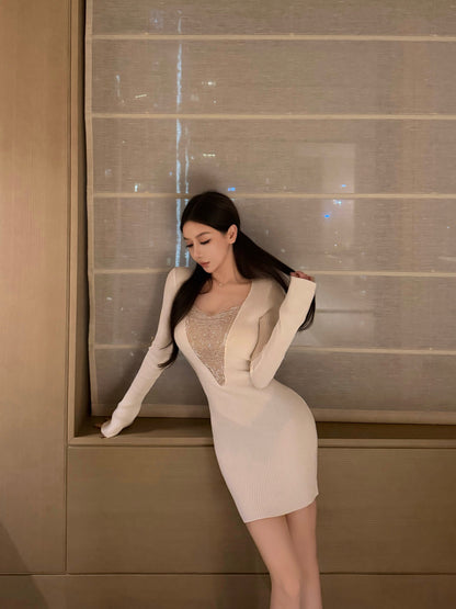 GALAXY CHAIN EMBELLISHED KNIT DRESS