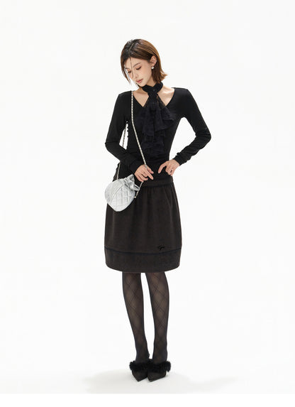 FRENCH LACE BLOUSE & WOOL COCOON SKIRT