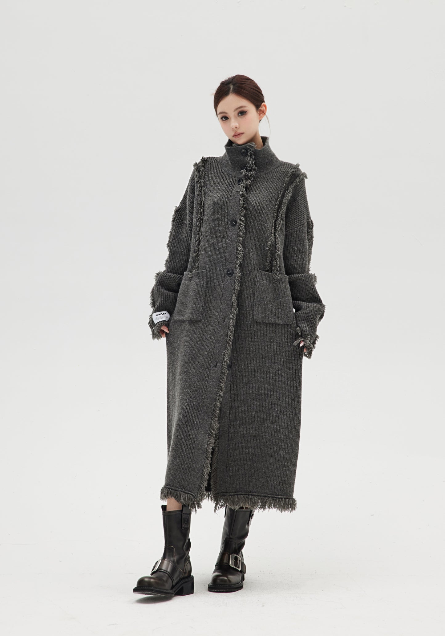 DESTROYED WOOL KNITTED LONG COAT