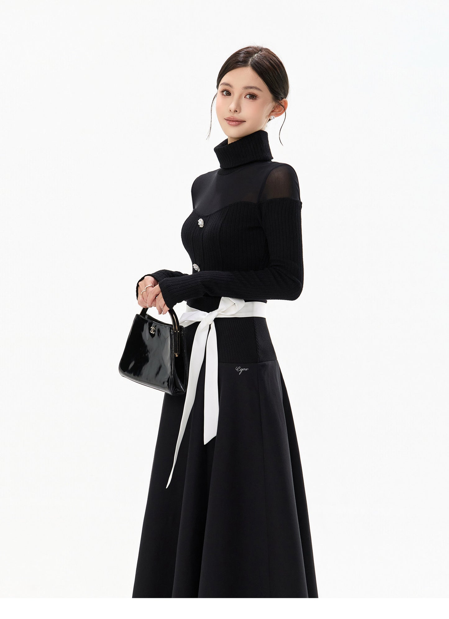 SHEER KNIT & BELTED SKIRT SET