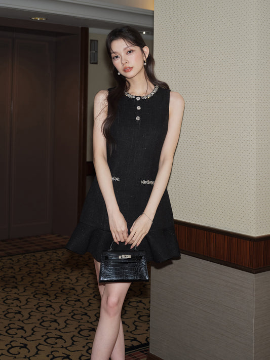 CELEBRITY STYLE BLACK DIAMOND COLLAR DRESS